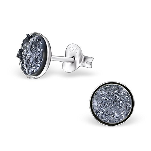 Laimons Damen-Ohrstecker Damenschmuck Scheibe Platte Blau, Grau Glitzer Sterling Silber 925 von Laimons