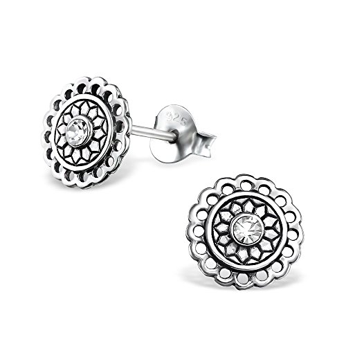Laimons Damen-Ohrstecker Damenschmuck Scheibe Platte oxidiert Glitzer Sterling Silber 925 von Laimons