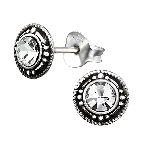 Laimons Damen-Ohrstecker Damenschmuck Scheibe Platte oxidiert Glitzer Sterling Silber 925 von Laimons