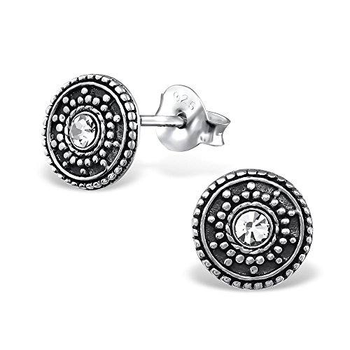 Laimons Damen-Ohrstecker Damenschmuck Scheibe Platte oxidiert Zirkonia Sterling Silber 925 von Laimons