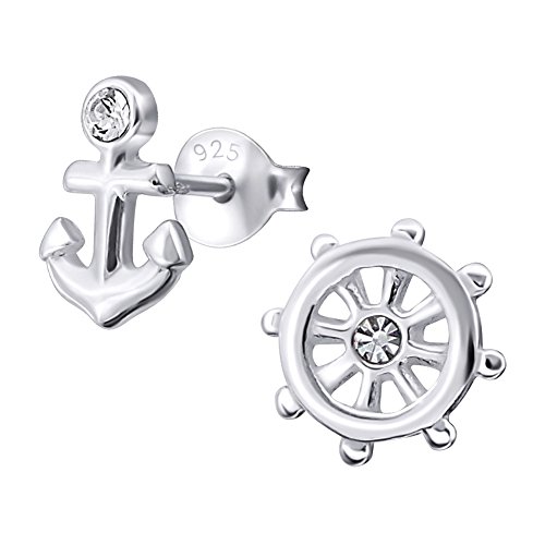 Laimons Damen-Ohrstecker Damenschmuck Steuerrad und Anker Glitzer Sterling Silber 925 von Laimons
