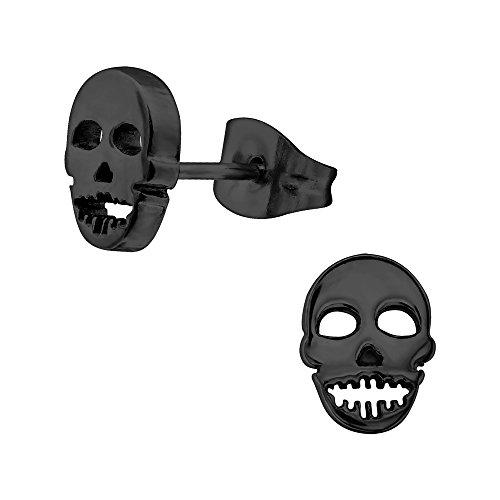 Laimons Damen-Ohrstecker Damenschmuck Totenkopf oxidiert aus Edelstahl von Laimons