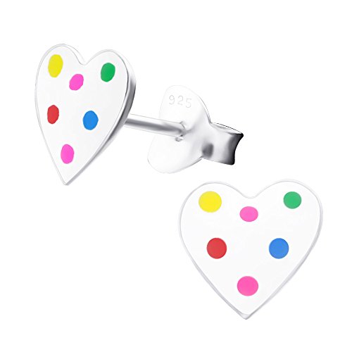 Laimons Damen-Ohrstecker Herz weiß bunten Punkten Sterling Silber 925 von Laimons