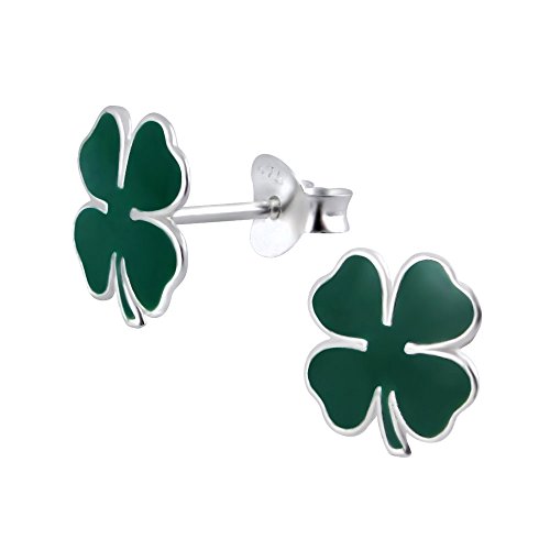 Laimons Damen-Ohrstecker Kleeblatt grün glanz Sterling Silber 925 von Laimons