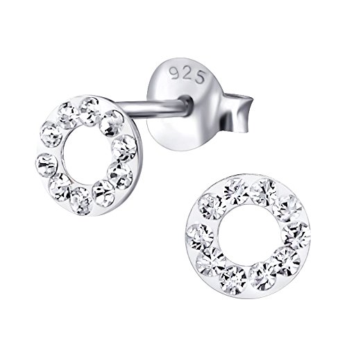 Laimons Damen-Ohrstecker Kreis offen glanz Glitzer weiß Sterling Silber 925 von Laimons