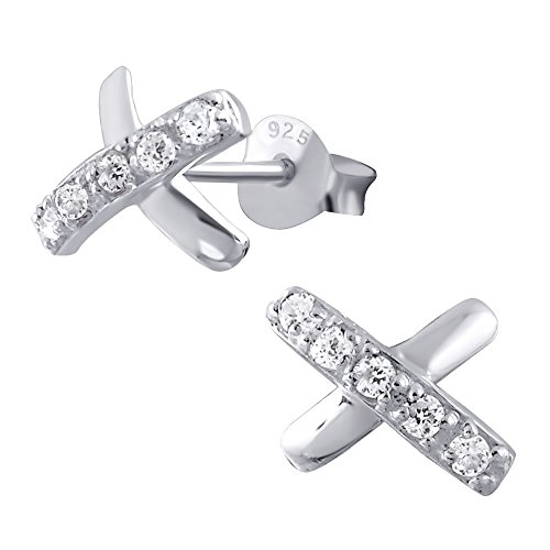 Laimons Damen-Ohrstecker Kreuz Design glanz Zirkonia weiß Sterling Silber 925 von Laimons