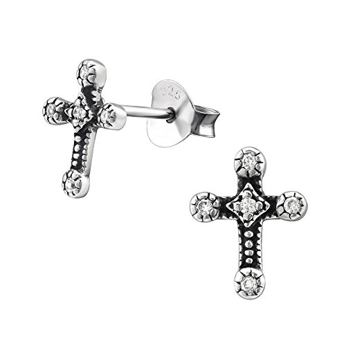 Laimons Damen-Ohrstecker Kreuz Design oxidiert Zirkonia weiß Sterling Silber 925 von Laimons
