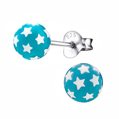 Laimons Damen-Ohrstecker Kugel Ball mit Sternen blau Sterling Silber 925 von Laimons