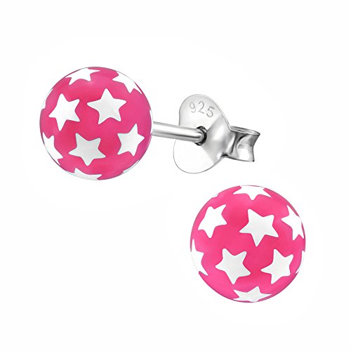 Laimons Damen-Ohrstecker Kugel Ball mit Sternen pink Sterling Silber 925 von Laimons