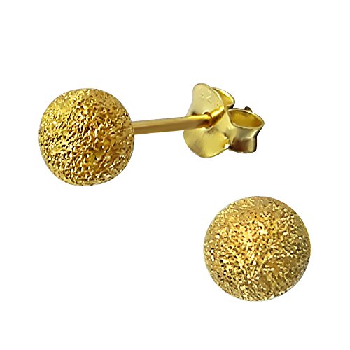 Laimons Damen-Ohrstecker Kugel glitzer vergoldet klein Sterling Silber 925 von Laimons
