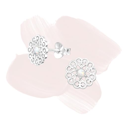 Laimons Damen-Ohrstecker Ohrringe Damenschmuck Mandala Scheibe Platte matt glanz Glitzer Sterling Silber 925 von Laimons