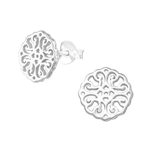 Laimons Damen-Ohrstecker Ohrringe Damenschmuck Mandala Scheibe Platte matt glanz Sterling Silber 925 von Laimons
