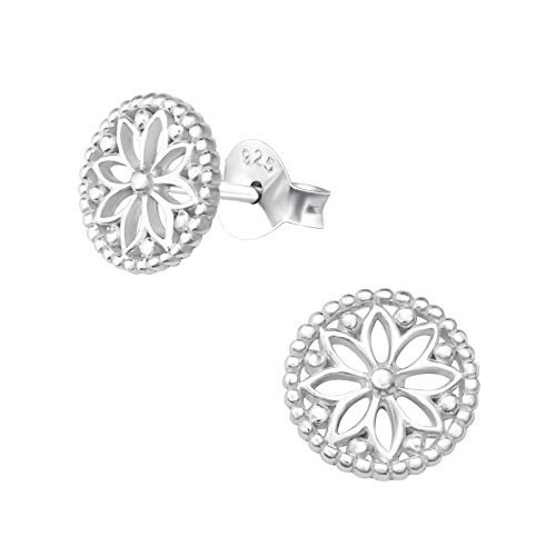 Laimons Damen-Ohrstecker Ohrringe Damenschmuck Mandala Scheibe Platte matt glanz Sterling Silber 925 von Laimons