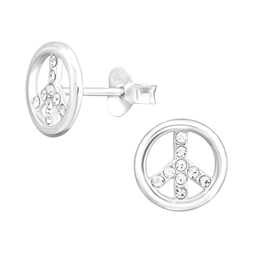 Laimons Damen-Ohrstecker Ohrringe Damenschmuck Peace Frieden 10mm glanz mit Zirkonia (Syntetischer Schmuckstein) Sterling Silber 925 von Laimons
