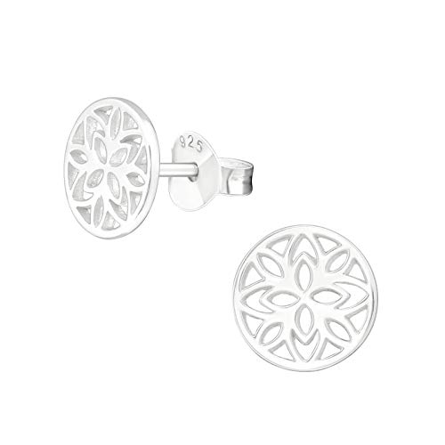 Laimons Damen-Ohrstecker Ohrringe Mandala Muster Scheibe Platte Glanz 8mm Sterling Silber 925 von Laimons