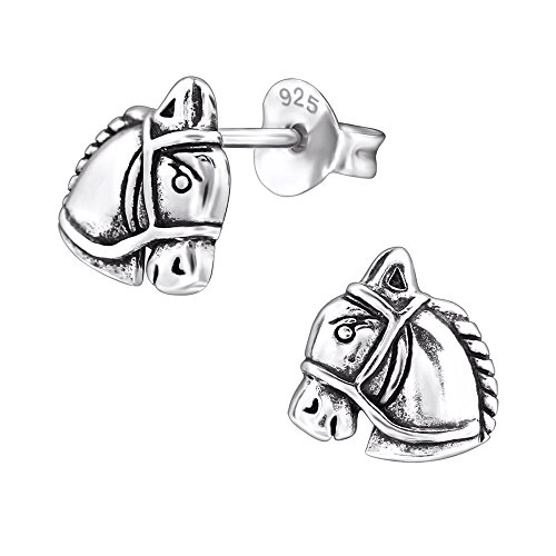 Laimons Damen-Ohrstecker Pferd Pferdekopf oxidiert Sterling Silber 925 von Laimons