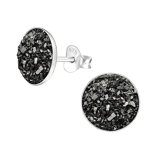 Laimons Damen-Ohrstecker Damenschmuck Platte Scheibe mit Glitzer Design schwarz Grau Sterling Silber 925 von Laimons