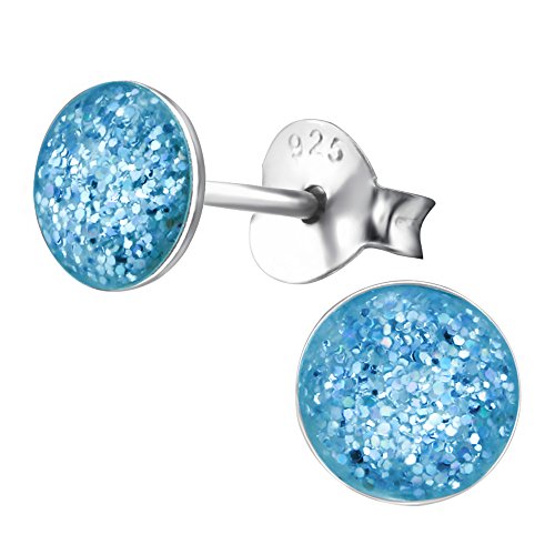 Laimons Damen-Ohrstecker Platte mit glitzer blau silber aus Sterling Silber 925 von Laimons