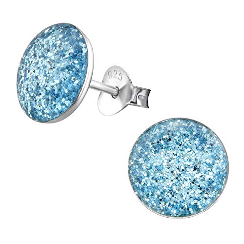 Laimons Damen-Ohrstecker Platte mit glitzer blau silber aus Sterling Silber 925 von Laimons