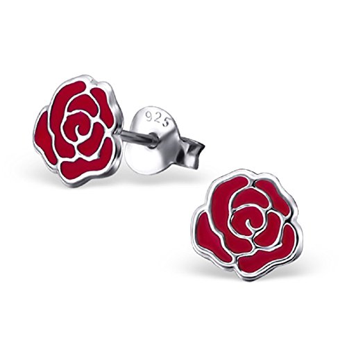 Laimons Damen-Ohrstecker Rose Blume rot Sterling Silber 925 von Laimons