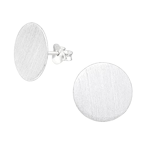 Laimons Damen-Ohrstecker Scheibe Platte rund groß Gravur-Schmuck matt 13mm Sterling Silber 925 von Laimons