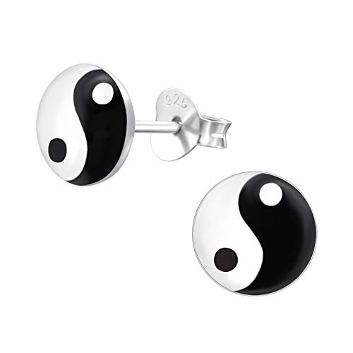 Laimons Damen-Ohrstecker Yin Yang Platte Scheibe 8mm weiß schwarz Sterling Silber 925 von Laimons