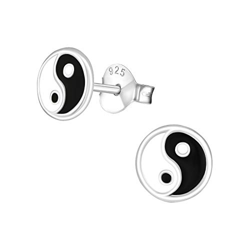 Laimons Damen-Ohrstecker Yin Yang Platte flach weiß schwarz Sterling Silber 925 von Laimons