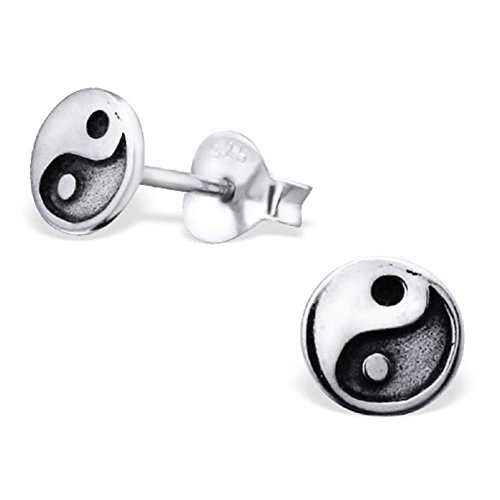 Laimons Damen-Ohrstecker Yin Yang Platte oxidiert Sterling Silber 925 von Laimons