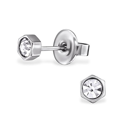 Laimons Damen-Ohrstecker eckig Glitzer weiß 4mm Edelstahl von Laimons