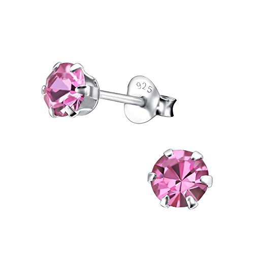 Laimons Damen-Ohrstecker rund Glitzer rosa Sterling Silber 925 von Laimons