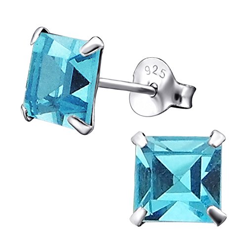 Laimons Damen-Ohrstecker viereckig glanz mit Glitzer hell blau Sterling Silber 925 von Laimons