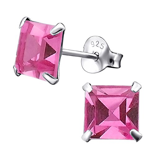 Laimons Damen-Ohrstecker viereckig glanz mit Glitzer rosa Sterling Silber 925 von Laimons