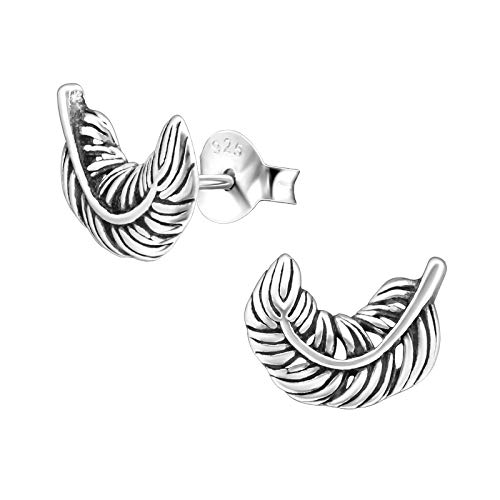 Laimons Frauen Damen-Ohrstecker Ohrringe Damenschmuck Feder gefieder oxidiert 10mm Sterling Silber 925 von Laimons