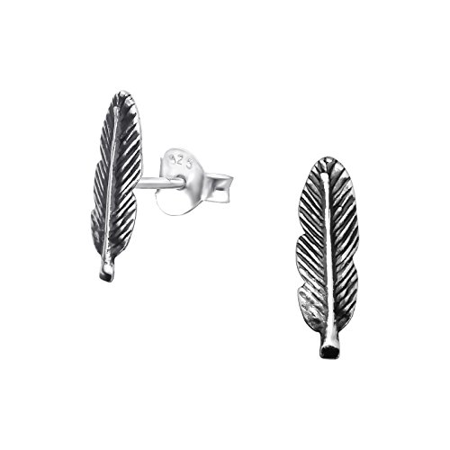 Laimons Frauen Damen-Ohrstecker Ohrringe Damenschmuck Feder gefieder oxidiert 10mm Sterling Silber 925 von Laimons