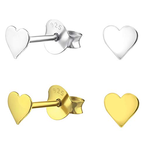 Laimons Frauen Damen-Ohrstecker Ohrringe Damenschmuck Herz 2er Set Basic Stecker 2 Paar glanz 4mm flach vergoldet 7mm Sterling Silber 925 von Laimons