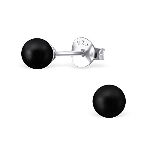 Laimons Frauen Damen-Ohrstecker Ohrringe Damenschmuck Kugel Ball rund 4mm in schwarz glanz Sterling Silber 925 von Laimons