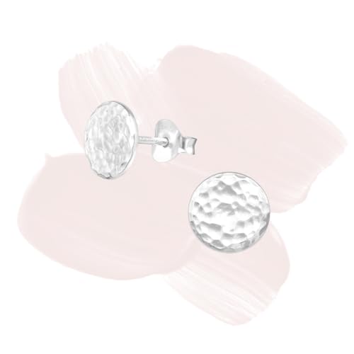 Laimons Frauen Damen-Ohrstecker Ohrringe Damenschmuck Scheibe Platte Rund Kreis gehämmert 8mm glanz Sterling Silber 925 von Laimons