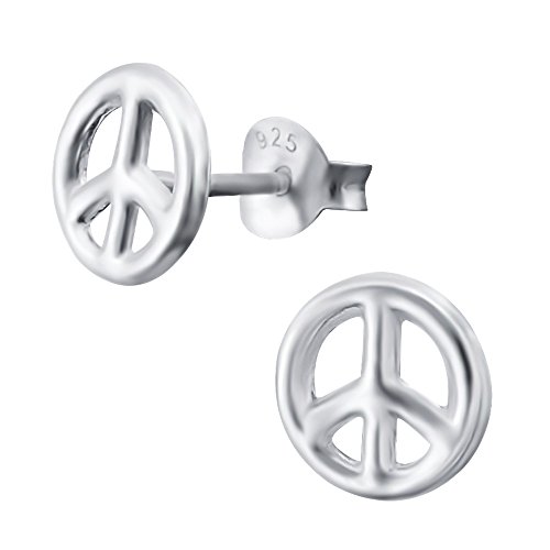 Laimons Silber Peace-Zeichen Ohrstecker - 925 Sterling Silber, Silber Plated + E-Coat, 7 mm x 7 mm von Laimons