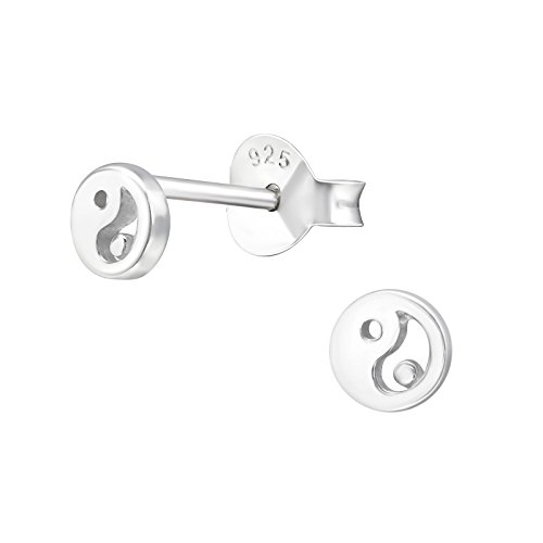 Laimons Frauen Damen-Ohrstecker Yin Yang Platte Scheibe flach glanz 4mm Sterling Silber 925 von Laimons