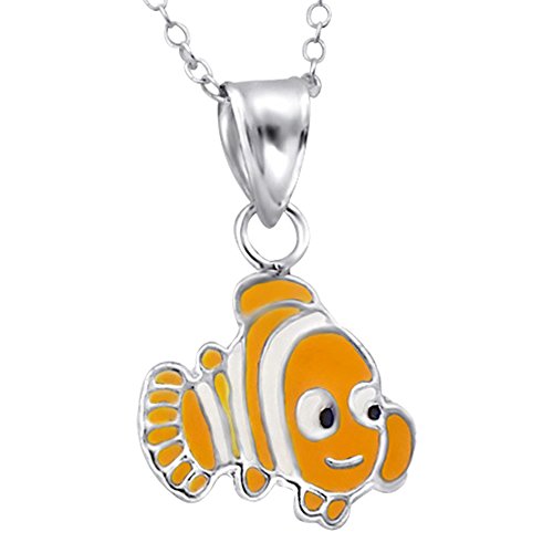 Laimons Kids Kinder-Anhänger mit Kette Fisch Orange, Weiß Sterling Silber 925 von Laimons