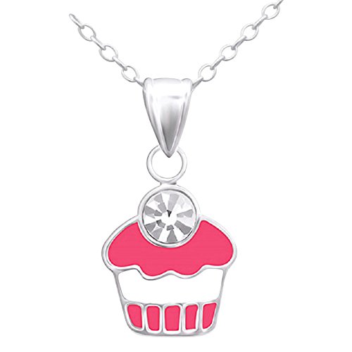 Laimons Kids Kinder-Anhänger mit Kette Muffin Weiß, Pink Glitzer Sterling Silber 925 von Laimons