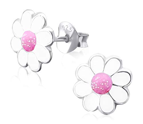 Laimons Mädchen Kids Kinder-Ohrstecker Ohrringe Kinderschmuck Gänseblume Blume Blüte weiß rosa mit Glitzer aus Sterling Silber 925 von Laimons