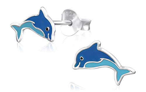 Laimons Mädchen Kids Kinder-Ohrstecker Ohrringe Kinderschmuck Delphin Delfin Tier Fisch Blau Hellblau aus Sterling Silber 925 von Laimons