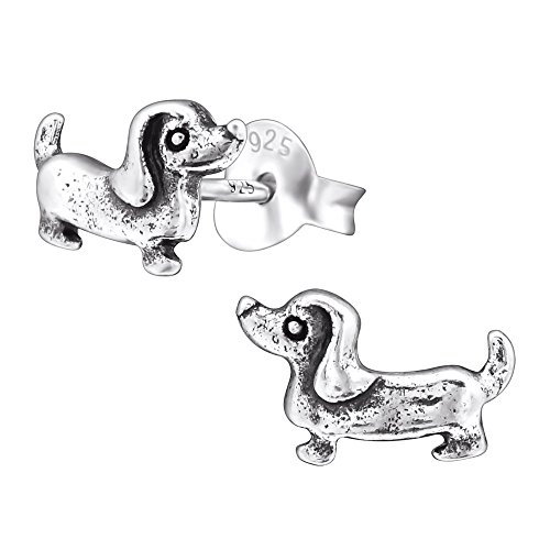 Laimons Mädchen Kids Kinder-Ohrstecker Ohrringe Kinderschmuck Hund Hündchen Jagdhund Dackel oxidiert aus Sterling Silber 925 von Laimons