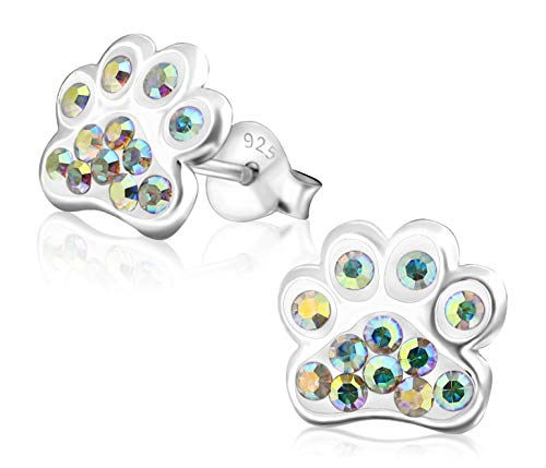 Laimons Mädchen Kids Kinder-Ohrstecker Ohrringe Kinderschmuck Hundepfote Pfote Pfötchen Tatzen mit Glitzer Regenbogen farben 9mm aus Sterling Silber 925 von Laimons