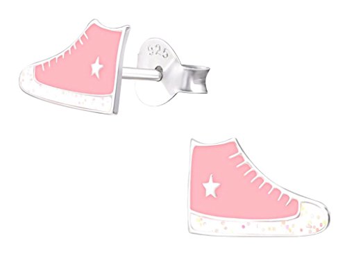 Laimons Mädchen Kids Kinder-Ohrstecker Ohrringe Kinderschmuck Sneaker Schuh Turnschuh Rosa Weiß Glitzer Stern aus Sterling Silber 925 von Laimons