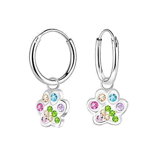 Laimons Kinder Mädchen-Ohrringe Creole Ohrhänger Hundepfote 7 mm Glanz mit Glitzer aus Sterling Silber 925 (Bunt) von Laimons