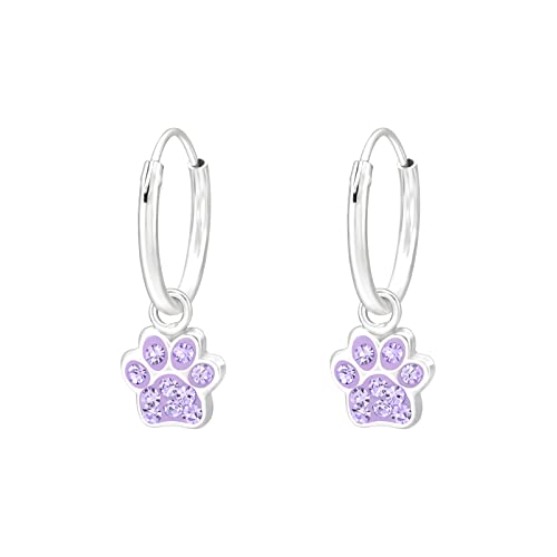 Laimons Kinder Mädchen-Ohrringe Creole Ohrhänger Hundepfote 7 mm Glanz mit Glitzer aus Sterling Silber 925 (Violet) von Laimons