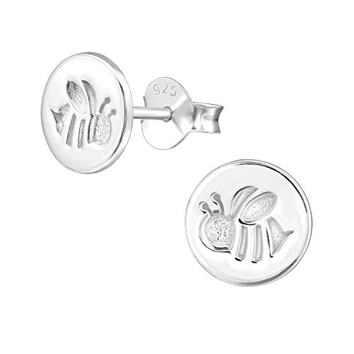 Laimons Kinder Mädchen-Ohrstecker Biene Hummel Platte Scheibe 8 mm Matt Glanz aus Sterling Silber 925 von Laimons