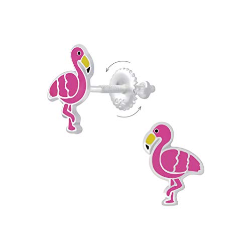 Laimons Kinder Mädchen-Ohrstecker Flamingo Vogel 10mm pink mit Verschluss zum drehen aus Sterling Silber 925 von Laimons